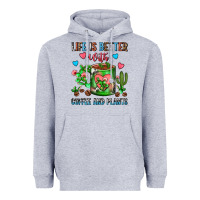 Heather Grey Life Is Better With Coffee And Plants Cactus Coffe Heavyweight Hoodie - FaDigitalArtStudio