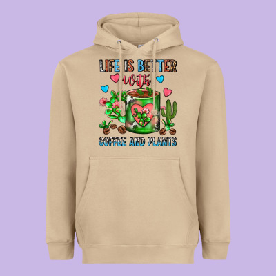 Life Is Better With Coffee And Plants Cactus Coffe Heavyweight Hoodie Designed By Fadigitalartstudio