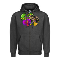 Charcoal Heather mardi gras hearts Zipper Hoodie - CowGirlArtShop