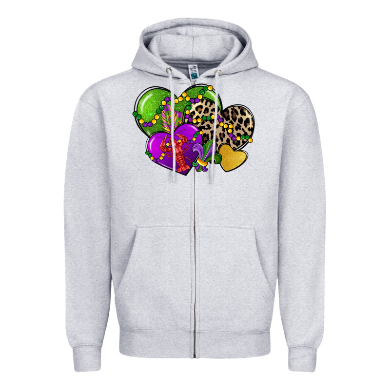 Mardi Gras Hearts Zipper Hoodie by CowGirlArtShop | Teevron