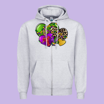 Mardi Gras Hearts Zipper Hoodie Designed By Cowgirlartshop