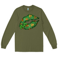 Army Green Green and Leopard Patterned Irish Day Lips Long Sleeve Tee - Bettercallsaul