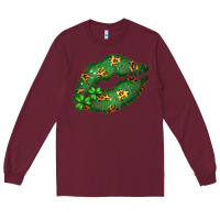 Burgundy Green and Leopard Patterned Irish Day Lips Long Sleeve Tee - Bettercallsaul