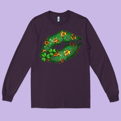 Green And Leopard Patterned Irish Day Lips Long Sleeve Tee Designed By Bettercallsaul