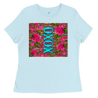 Baby Blue xoxo valentine's day pink roses and hearts Ladies Tee - Jasminsmagicworld