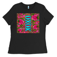 Black xoxo valentine's day pink roses and hearts Ladies Tee - Jasminsmagicworld
