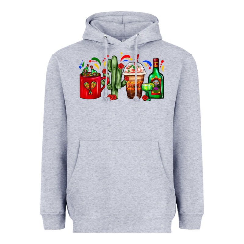 Mexico Coffee Cups With Cactus And Tequila Bottle Heavyweight Hoodie by FaDigitalArtStudio | Teevron