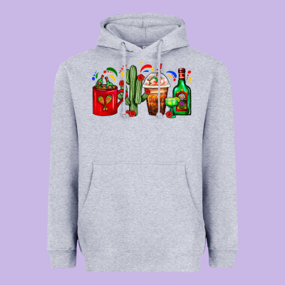 Mexico Coffee Cups With Cactus And Tequila Bottle Heavyweight Hoodie Designed By Fadigitalartstudio