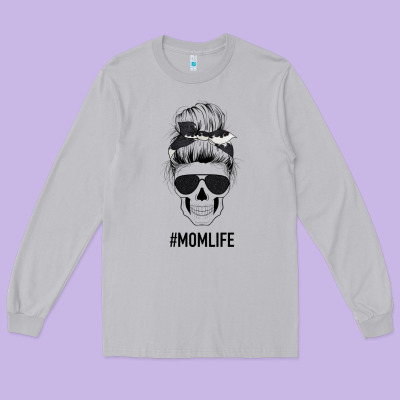 Black Glitter Cowhide Patterned Mom Skull Long Sleeve Tee Designed By Bettercallsaul