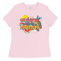 Bubblegum Pink Life is better with my flip flops Ladies Tee - NancyCooperArtShop