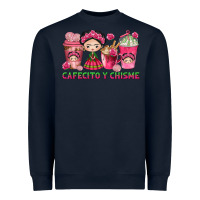 Navy cafecito y chisme with coffee cups Heavyweight Sweatshirt - texasbilliewilder