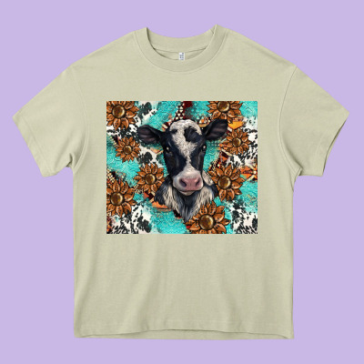 Western Black And White Cow Heavy Core Tee Designed By Barkaloodesign