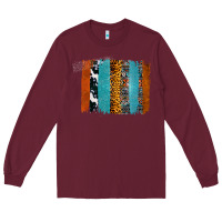 Burgundy Western Leopard Glitter Aztec Cowhide Pattern Brushstroke Long Sleeve Tee - Bettercallsaul