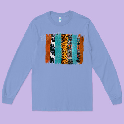 Western Leopard Glitter Aztec Cowhide Pattern Brushstroke Long Sleeve Tee Designed By Bettercallsaul