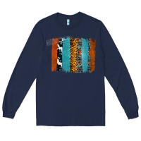Navy Western Leopard Glitter Aztec Cowhide Pattern Brushstroke Long Sleeve Tee - Bettercallsaul