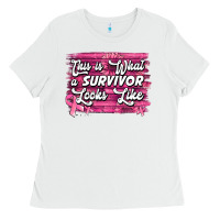 White this is what a survivor looks like breast cancer awareness Ladies Tee - Jasminsmagicworld