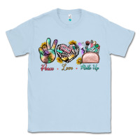Dusty Blue Peace Love Make Up Classic Tee - BundleAndBundleShop