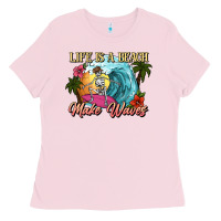 Bubblegum Pink Life is a beach make waves skeleton Ladies Tee - NancyCooperArtShop