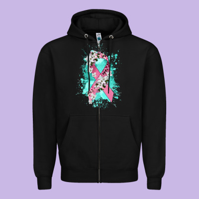 Cancer Ribbon Zipper Hoodie Designed By Cowgirlartshop