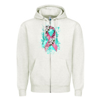 Oatmeal Heather cancer ribbon Zipper Hoodie - CowGirlArtShop
