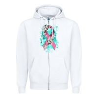 White cancer ribbon Zipper Hoodie - CowGirlArtShop