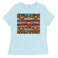 Baby Blue christmas turquoise serape highland cow Ladies Tee - BarkalooDesign