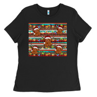 Black christmas turquoise serape highland cow Ladies Tee - BarkalooDesign