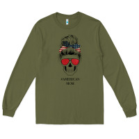 Army Green Glitter American Flag Patterned American Mom Skull Long Sleeve Tee - Bettercallsaul