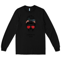 Black Glitter American Flag Patterned American Mom Skull Long Sleeve Tee - Bettercallsaul