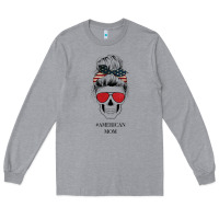 Heather Grey Glitter American Flag Patterned American Mom Skull Long Sleeve Tee - Bettercallsaul