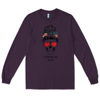 Plum Glitter American Flag Patterned American Mom Skull Long Sleeve Tee - Bettercallsaul