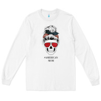 White Glitter American Flag Patterned American Mom Skull Long Sleeve Tee - Bettercallsaul