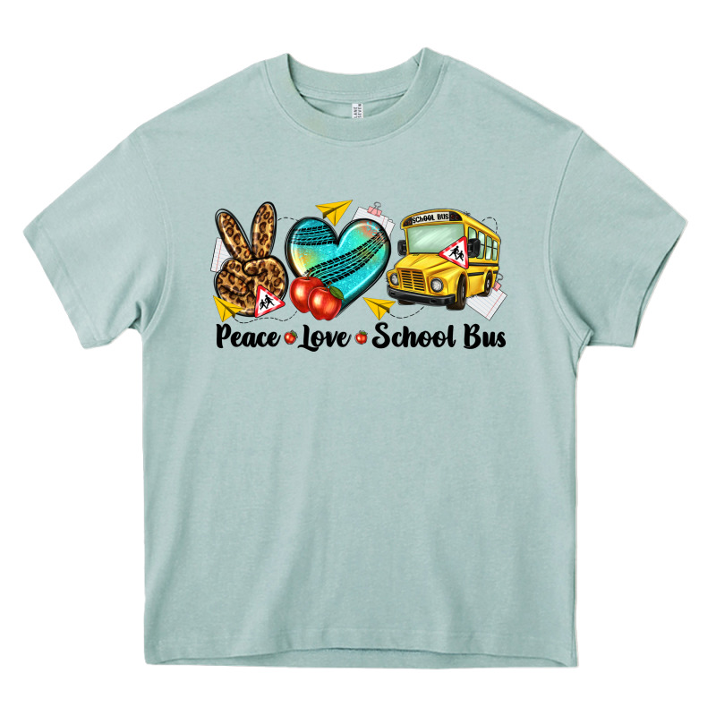 Peace Love School Bus Heavy Core Tee by NancyCooperArtShop | Teevron