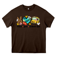 Chocolate Brown peace love school bus Heavy Core Tee - NancyCooperArtShop