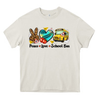 Cream peace love school bus Heavy Core Tee - NancyCooperArtShop