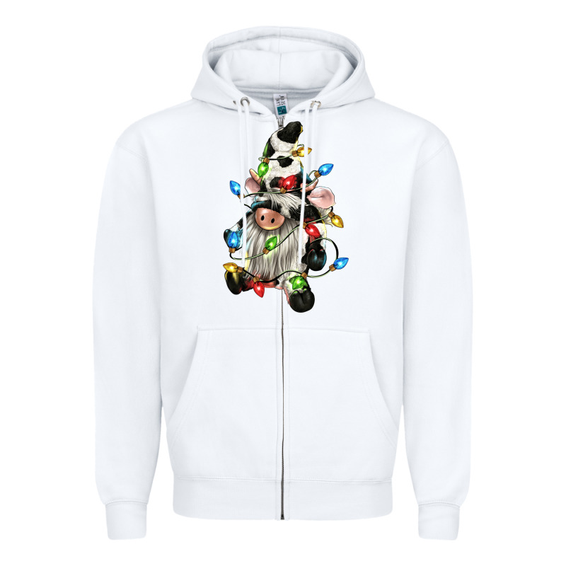 Christmas Cow Gnome Zipper Hoodie by CowGirlArtShop | Teevron
