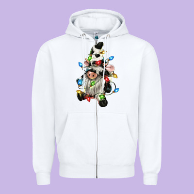 Christmas Cow Gnome Zipper Hoodie Designed By Cowgirlartshop