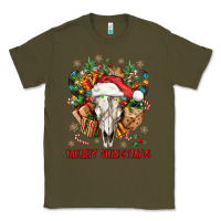 Army Green Merry Christmas With Bull skull Classic Tee - BundleAndBundleShop