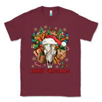 Burgundy Merry Christmas With Bull skull Classic Tee - BundleAndBundleShop