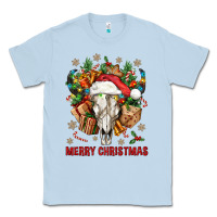 Dusty Blue Merry Christmas With Bull skull Classic Tee - BundleAndBundleShop