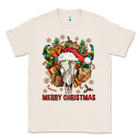 Natural Merry Christmas With Bull skull Classic Tee - BundleAndBundleShop