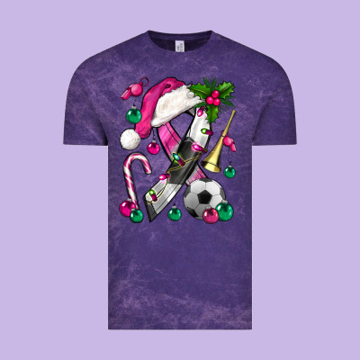 Pink Christmas Breast Cancer Ribbon Soccer Vintage Tee Designed By Bundleandbundleshop