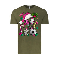Vintage Olive Pink Christmas Breast Cancer Ribbon Soccer Vintage Tee - BundleAndBundleShop