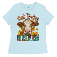 Baby Blue heifer with sunflowers Ladies Tee - LillyAllenDesigns