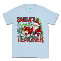 Dusty Blue Santa's Favorite Teacher Classic Tee - BundleAndBundleShop
