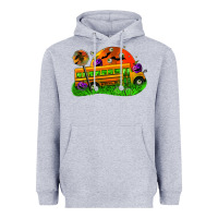 Heather Grey Halloween School Bus Heavyweight Hoodie - FaDigitalArtStudio