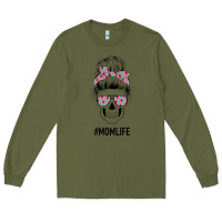 Army Green Pink Flower on Cyan Background Mom Skull Long Sleeve Tee - Bettercallsaul