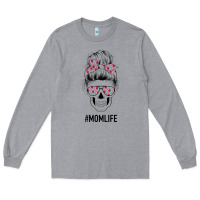 Pink Flower On Cyan Background Mom Skull Long Sleeve Tee | Teevron