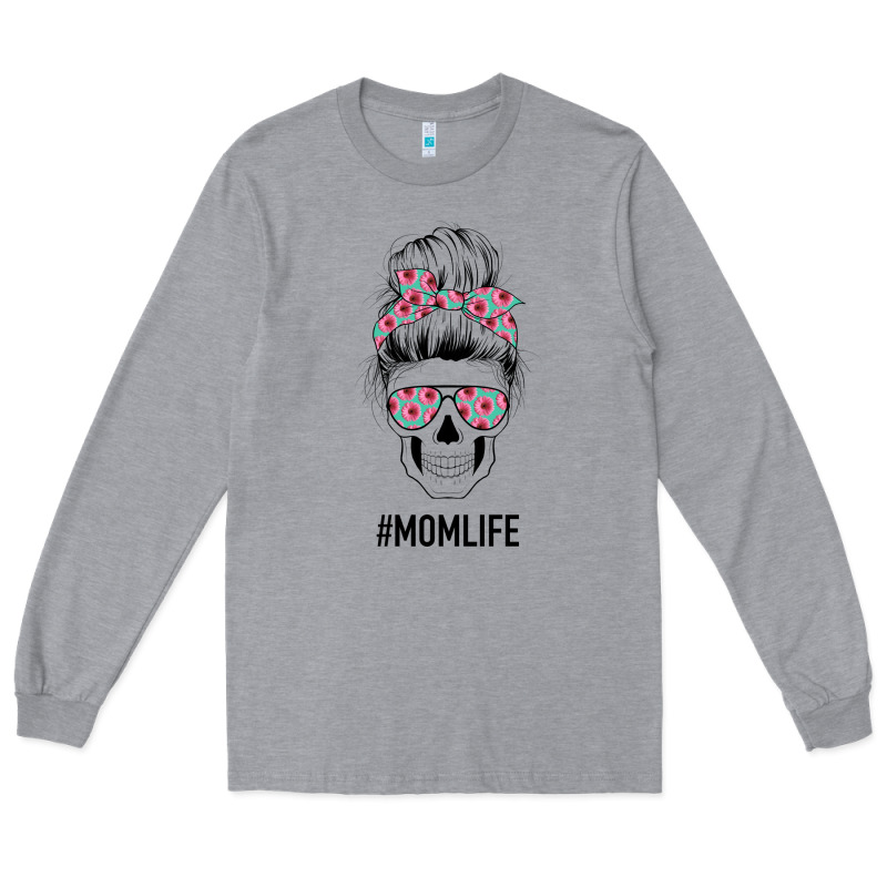 Pink Flower On Cyan Background Mom Skull Long Sleeve Tee by Bettercallsaul | Teevron