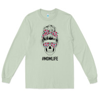 Matcha Pink Flower on Cyan Background Mom Skull Long Sleeve Tee - Bettercallsaul